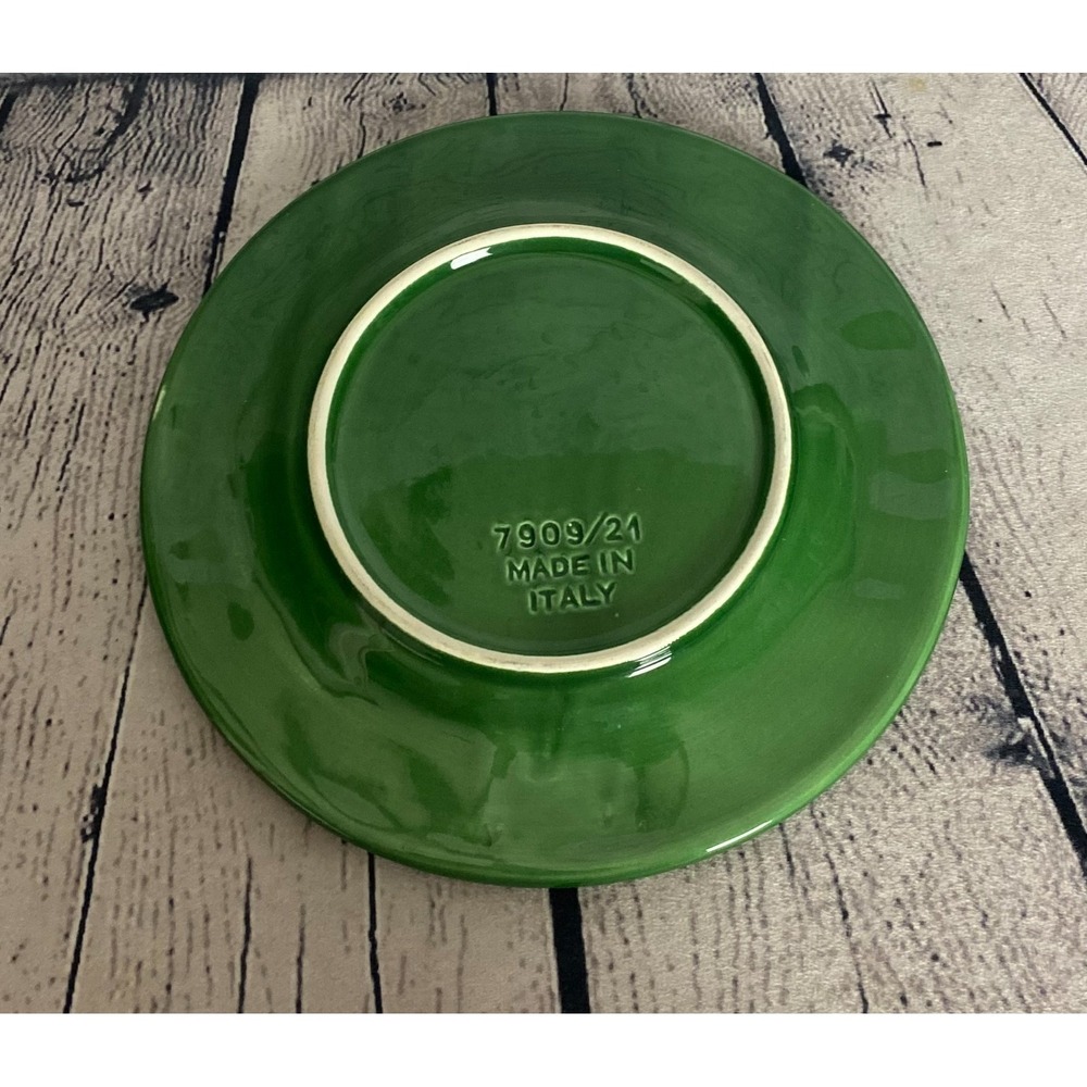 Vietri Majolica Green 8 1/2" Christmas Wreath Salad Plate Made‎ Italy Set Of 2 - Picture 4 of 6